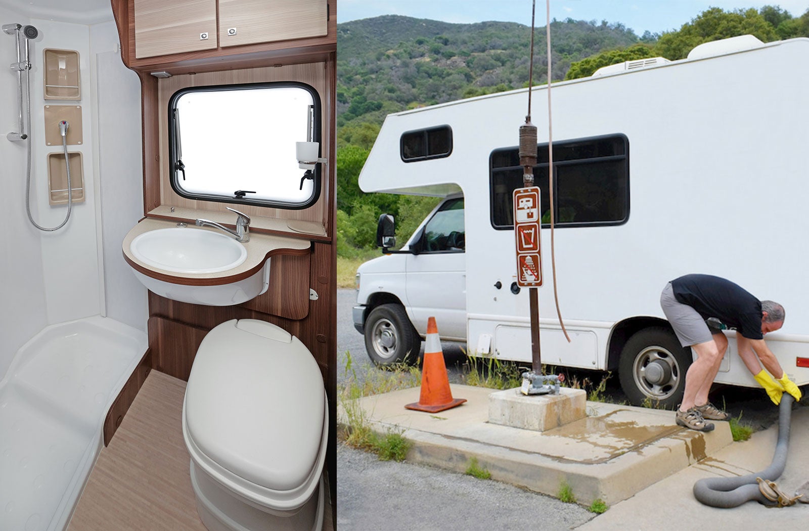 Portable RV/camper toilet and holding tank setup in Gloversville, New York