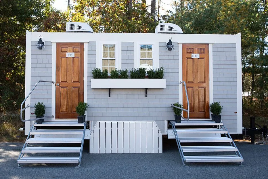 Wedding restroom units discretely staged at a venue in Gloversville, New York